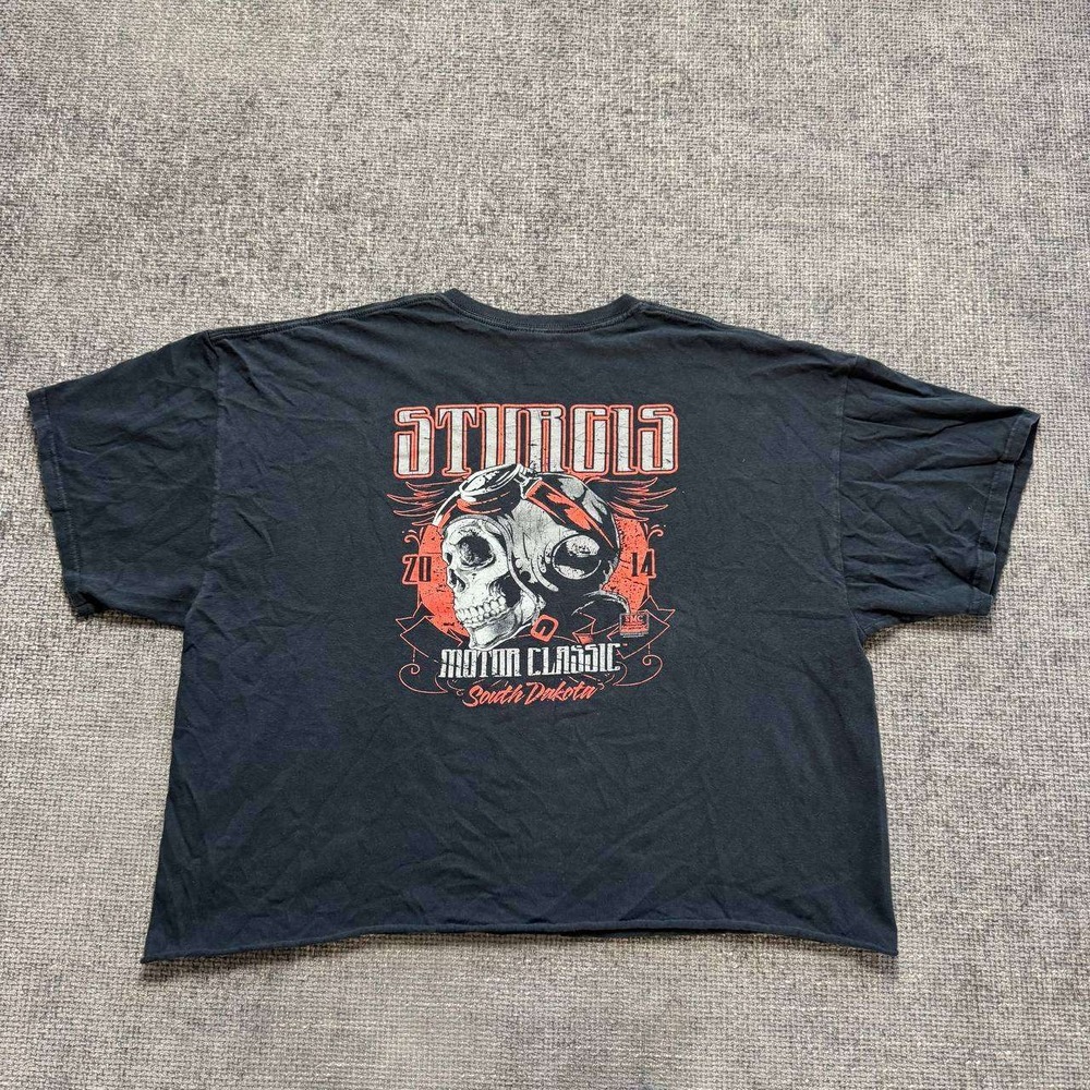 Gildan Sturgis Motor Classic T-Shirt Womens 2XL Black Cropped Biker Graphic Tee
